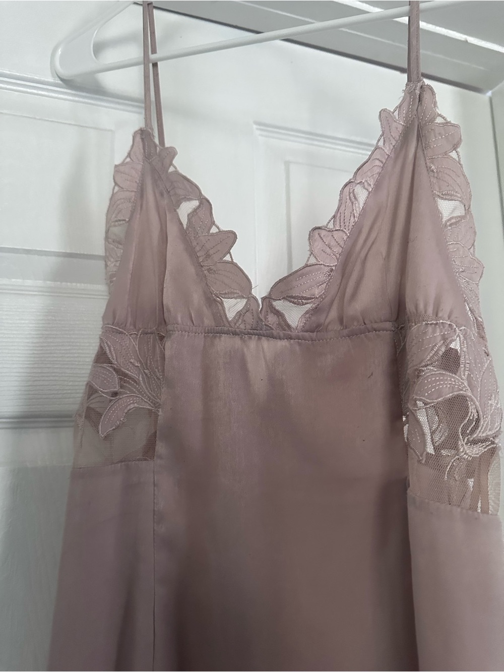Honey Punch Mauve Slip Midi Dress with Lace Trim - Picture 2 of 4